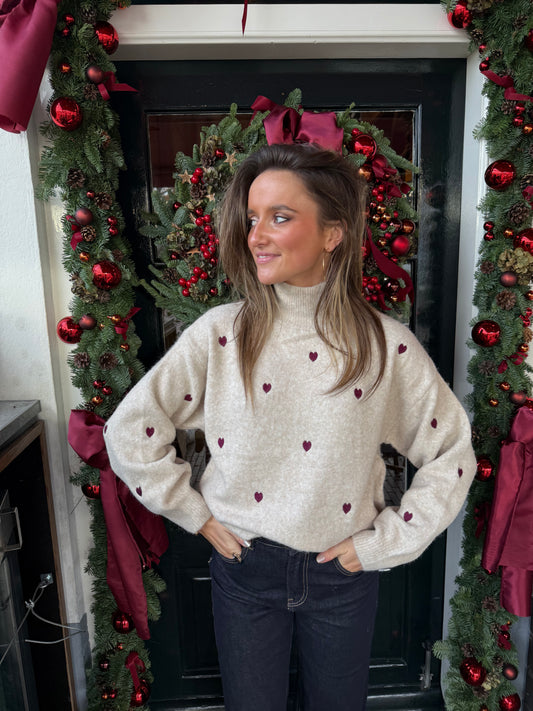 Vivi trui hartjes beige/bordeaux