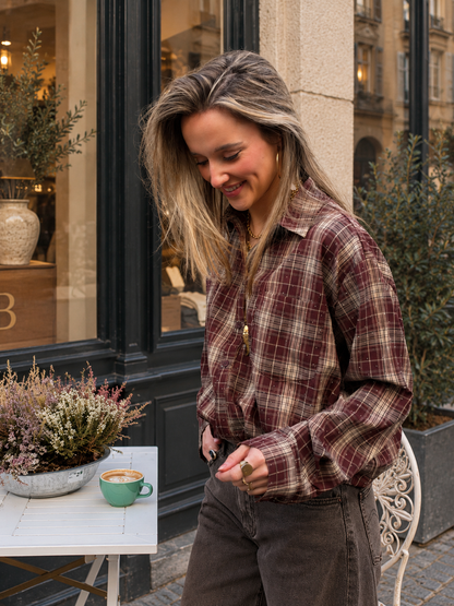 Polly geruite blouse steentjes bordeaux