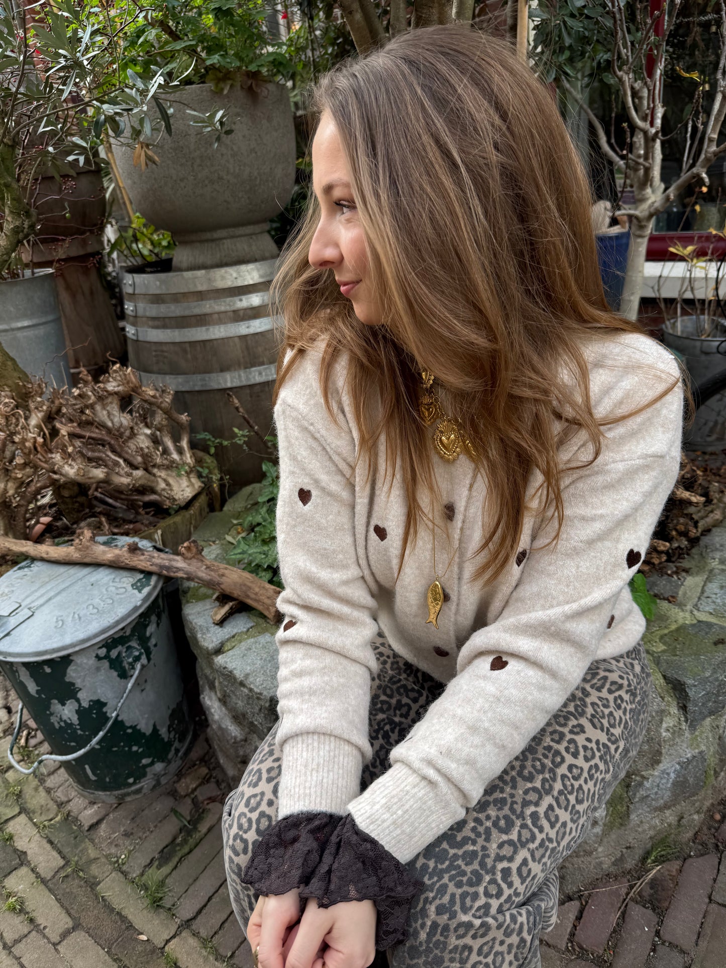 Lily hearts cardigan beige/brown