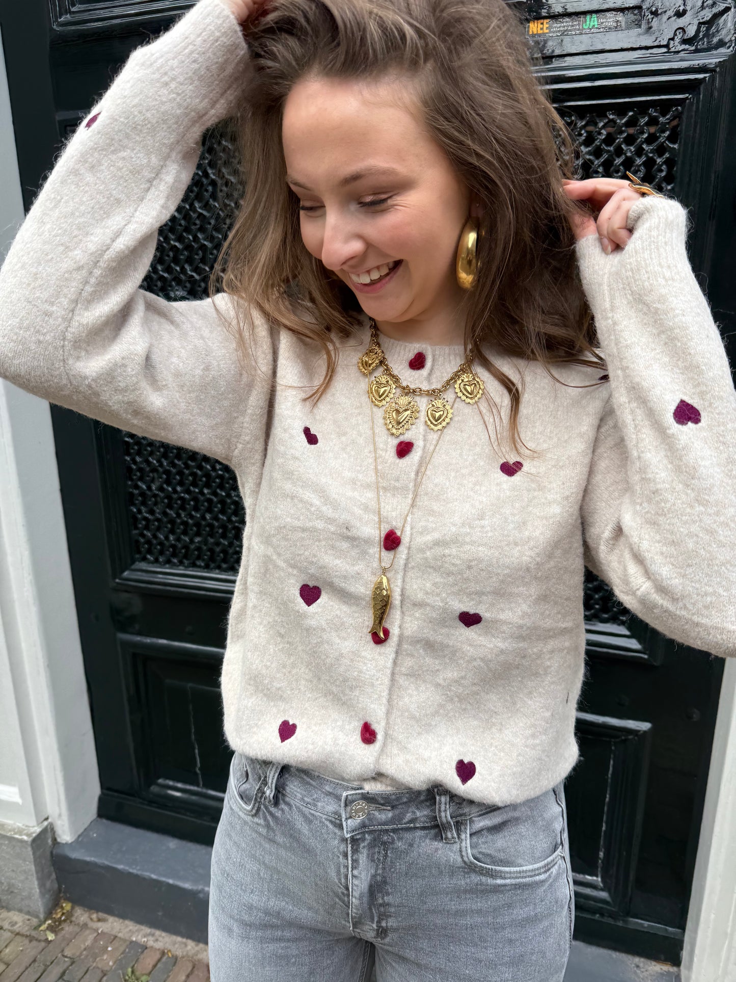 Lily hearts cardigan beige/purple