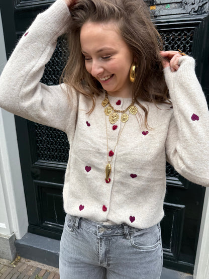Lily hearts cardigan beige/purple