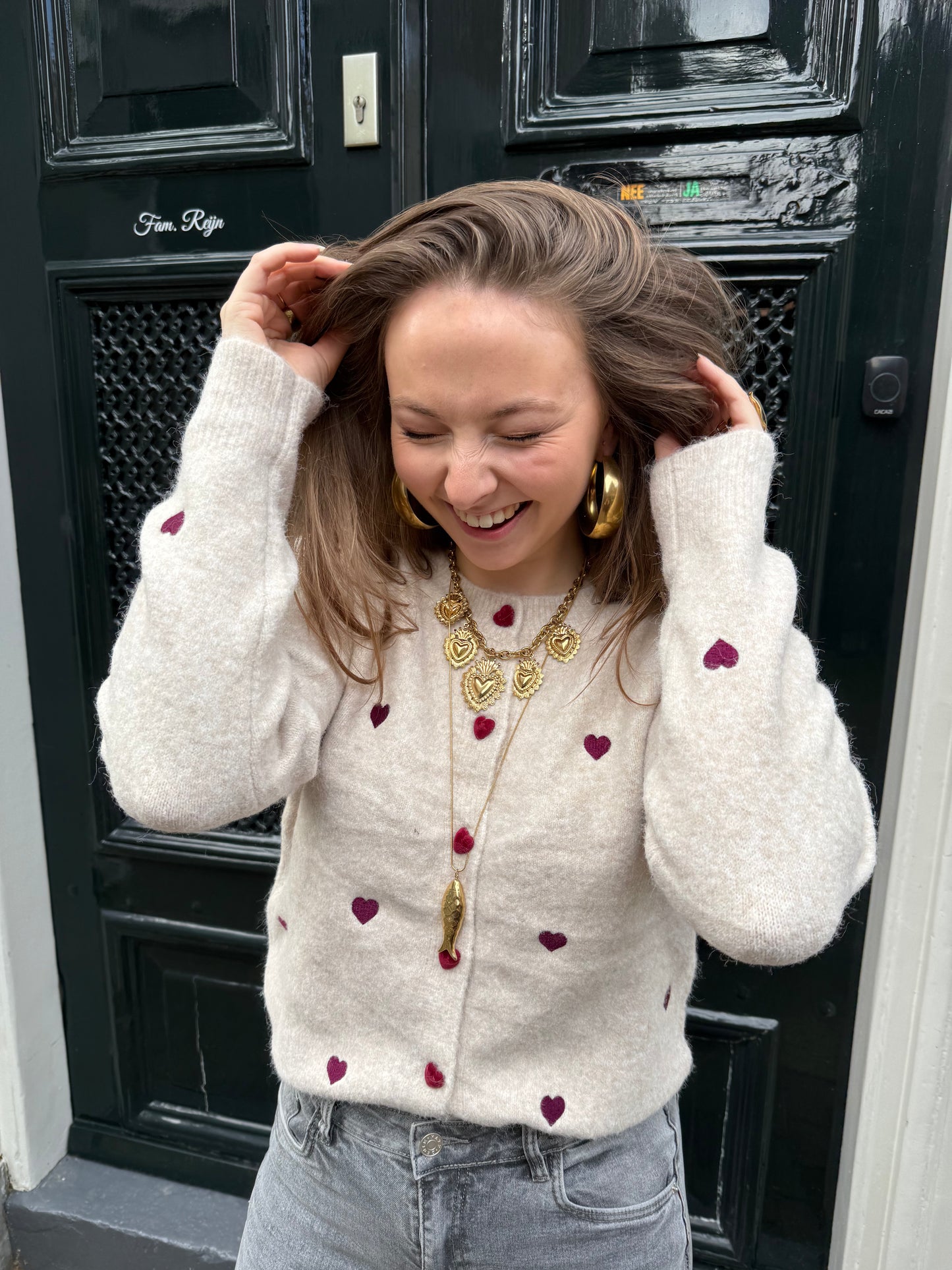 Lily hearts cardigan beige/purple