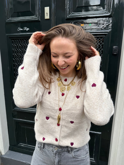 Lily hearts cardigan beige/purple