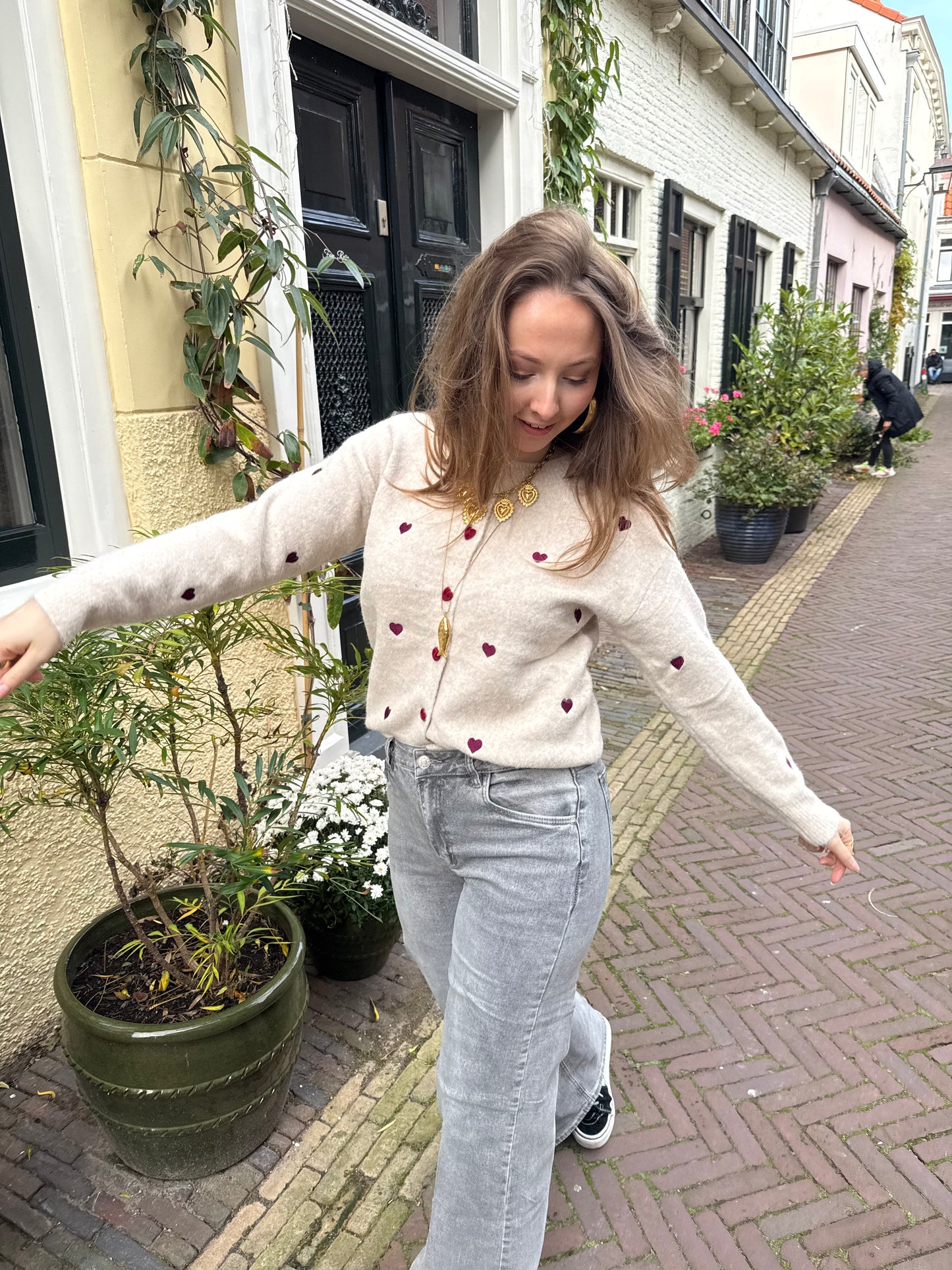 Lily hearts cardigan beige/purple