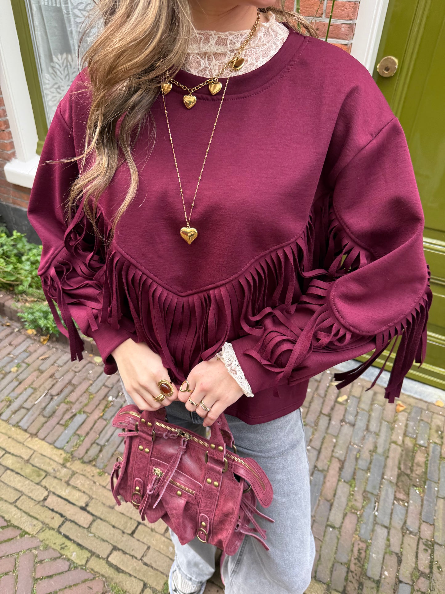 Romy sweater franjes bordeaux