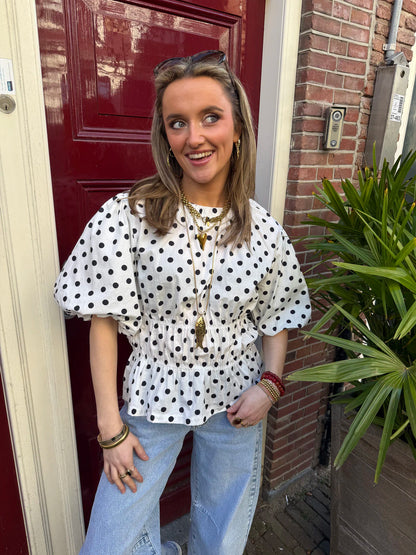 Nomi polkadot top wit/zwart