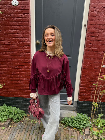 Romy sweater franjes bordeaux