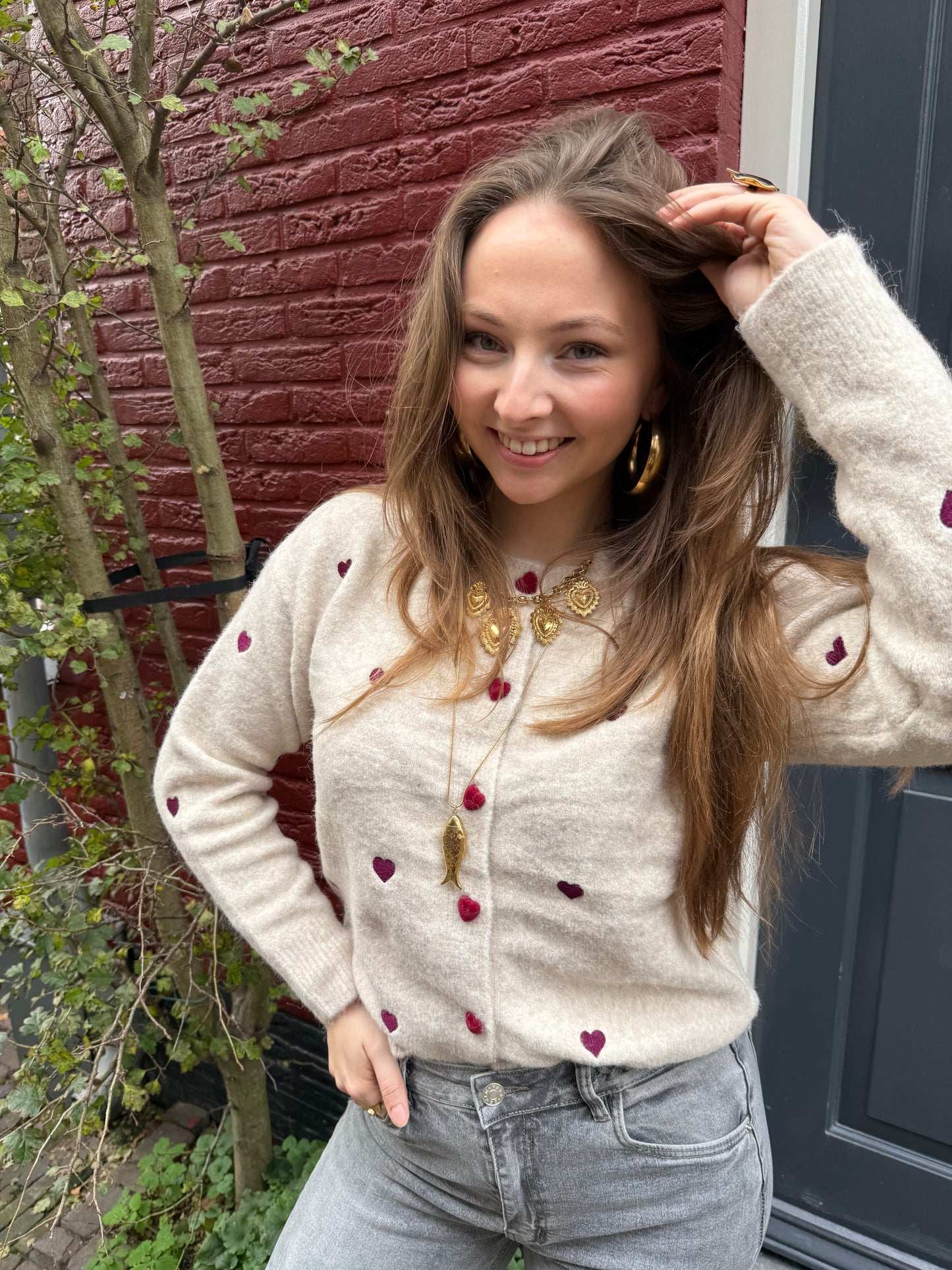 Lily hearts cardigan beige/purple