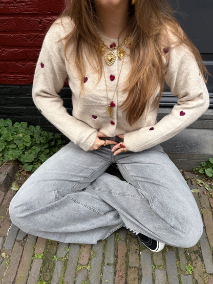 Lily hearts cardigan beige/purple