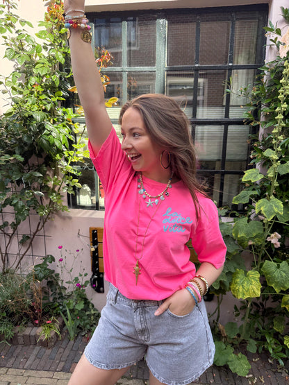 T-shirt 'la dolce vita' katoen roze