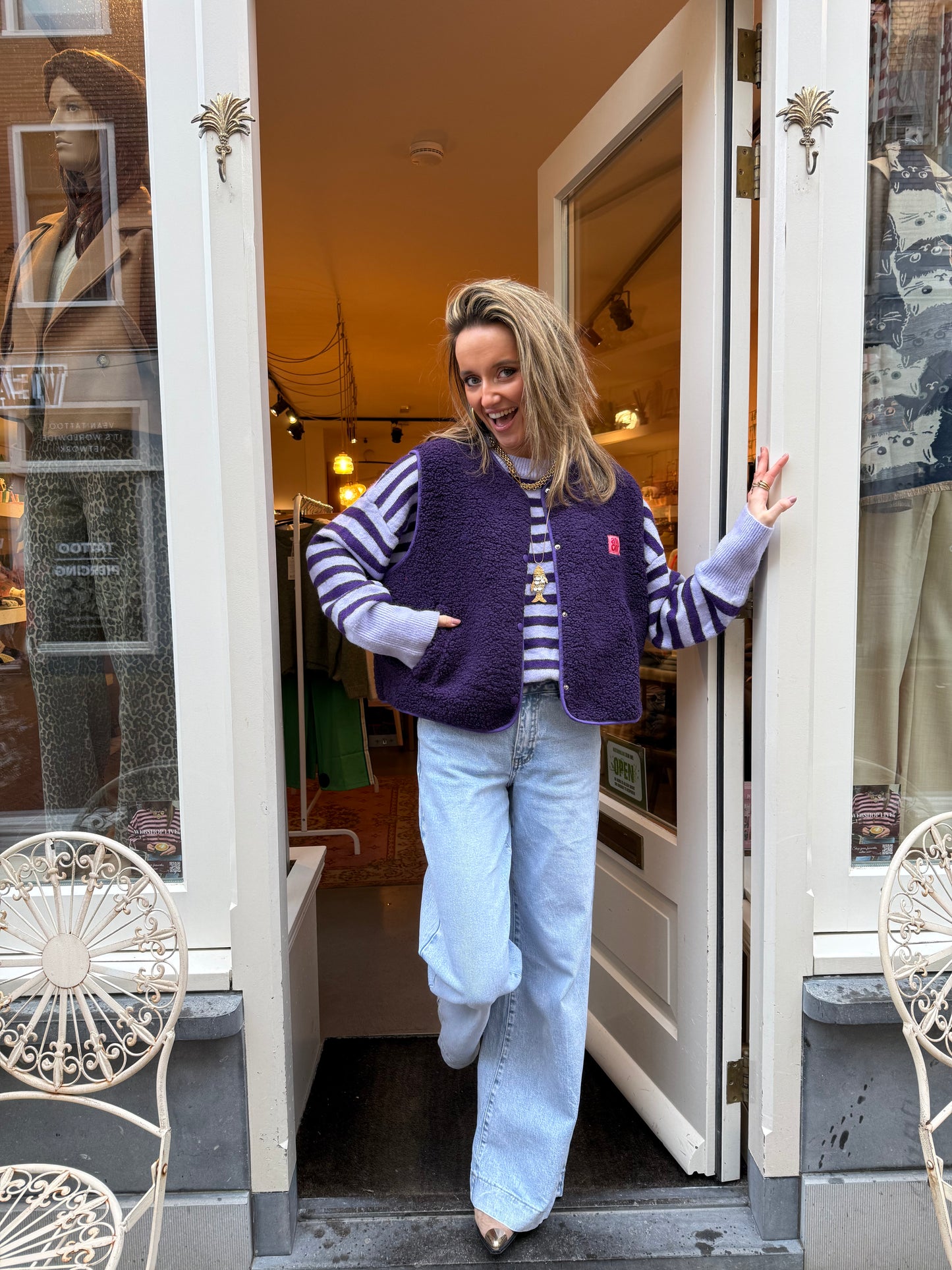 Vera teddy gilet paars