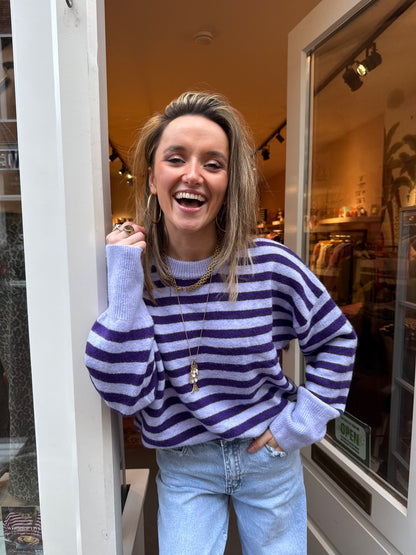 Pippa trui paars/lila gestreept