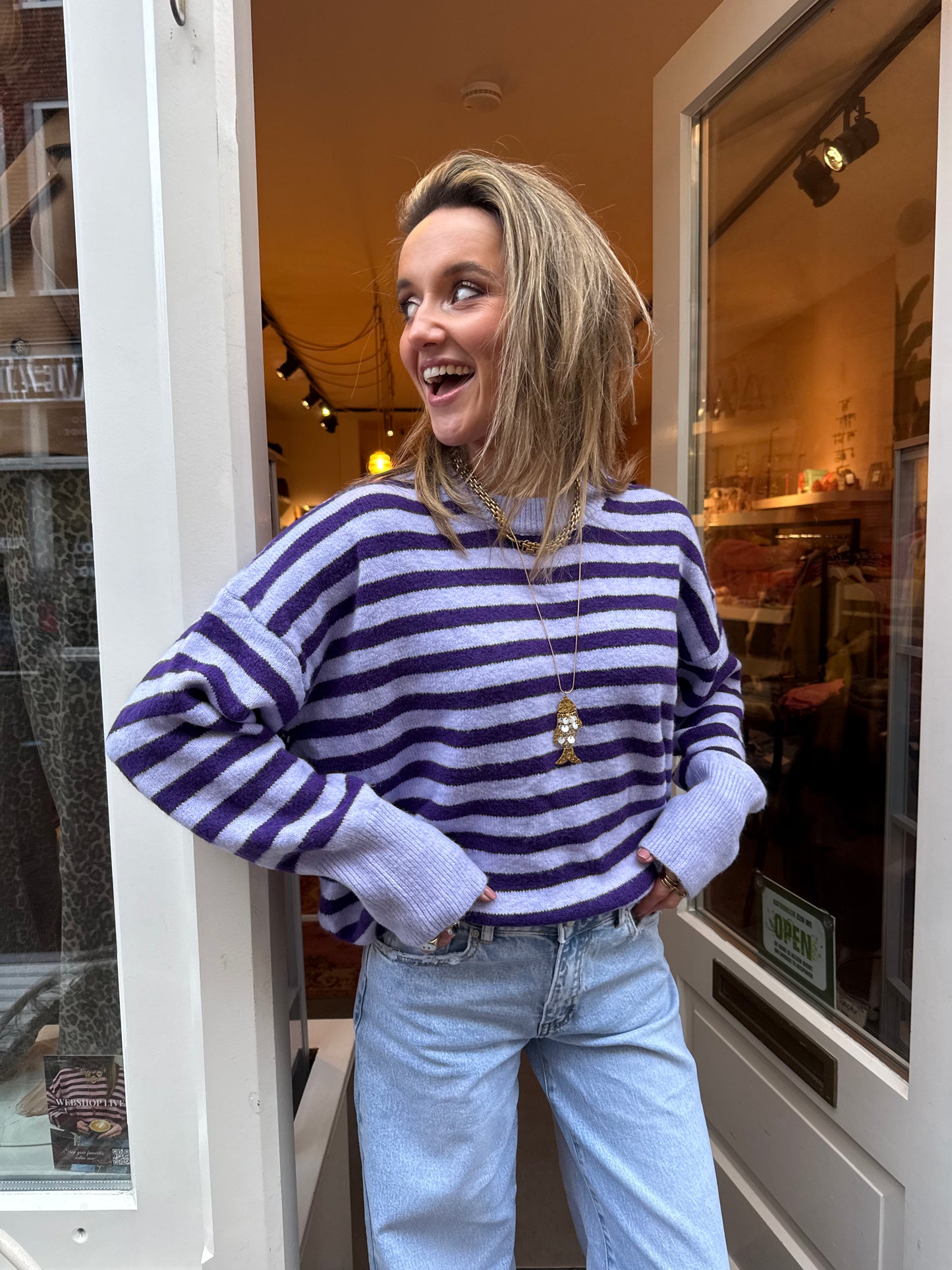 Pippa trui paars/lila gestreept