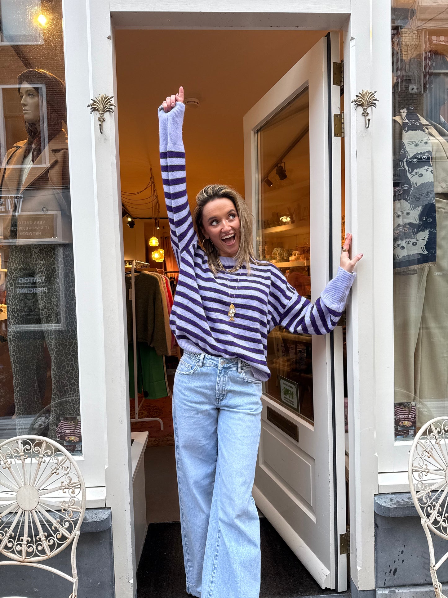 Pippa trui paars/lila gestreept