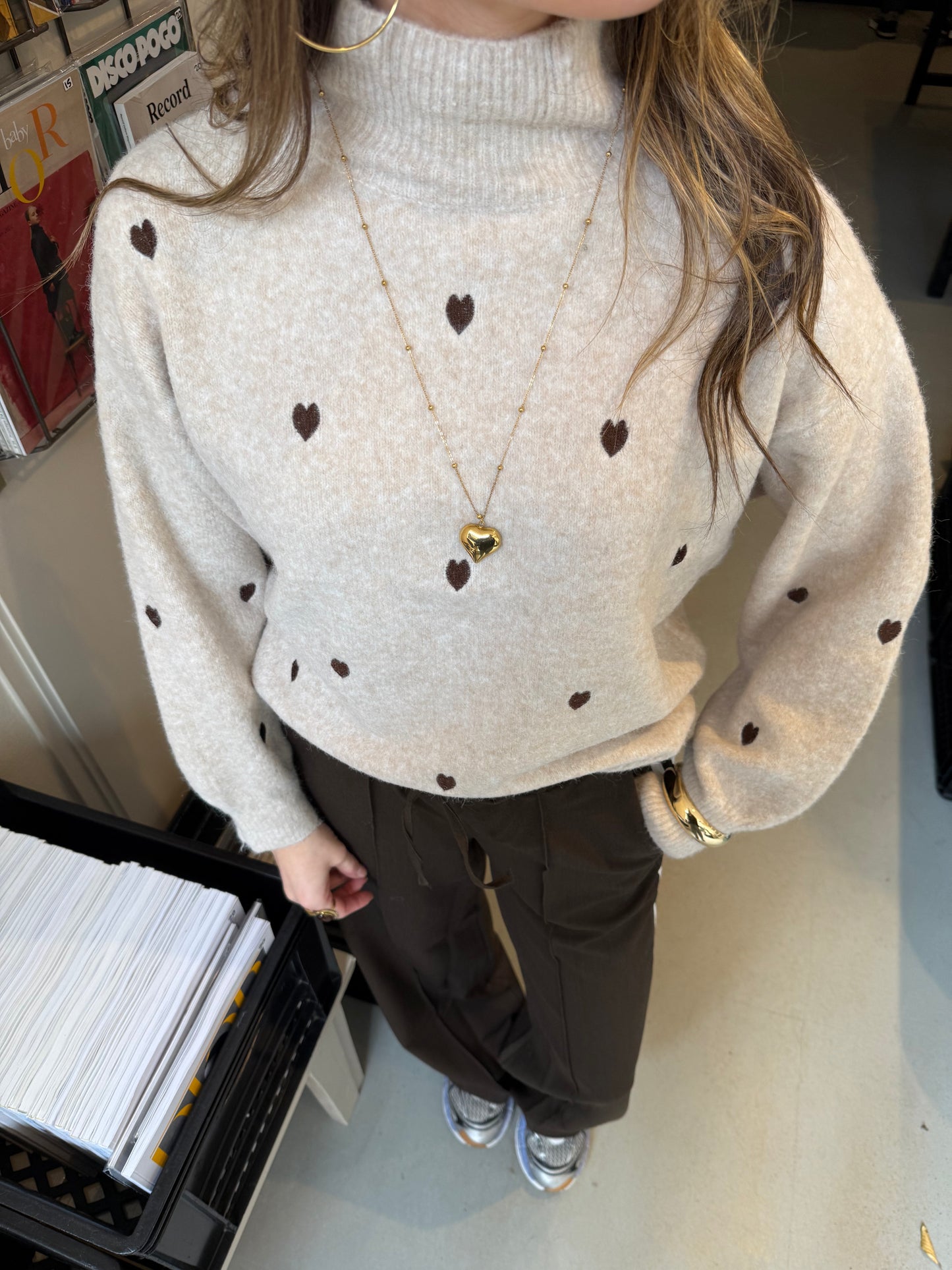 Vivi trui hartjes beige/bruin
