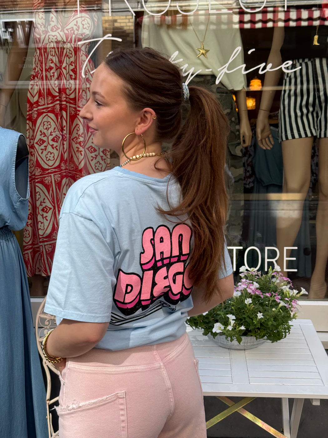 T-shirt 'San Diego' lichtblauw/roze