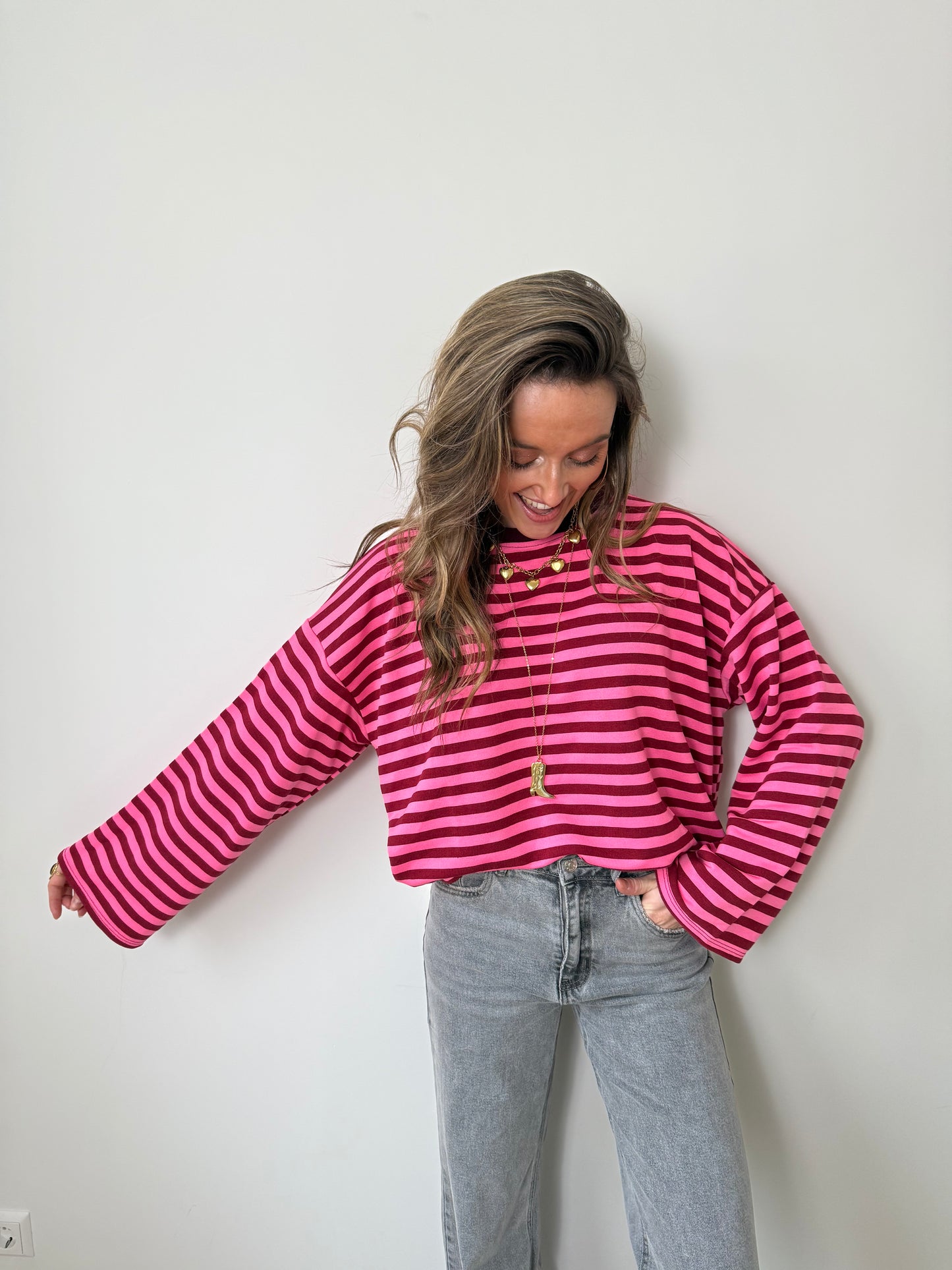Demi longsleeve pink/burgundy striped