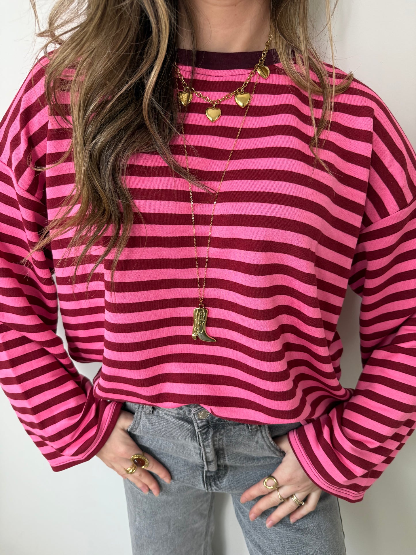 Demi longsleeve pink/burgundy striped