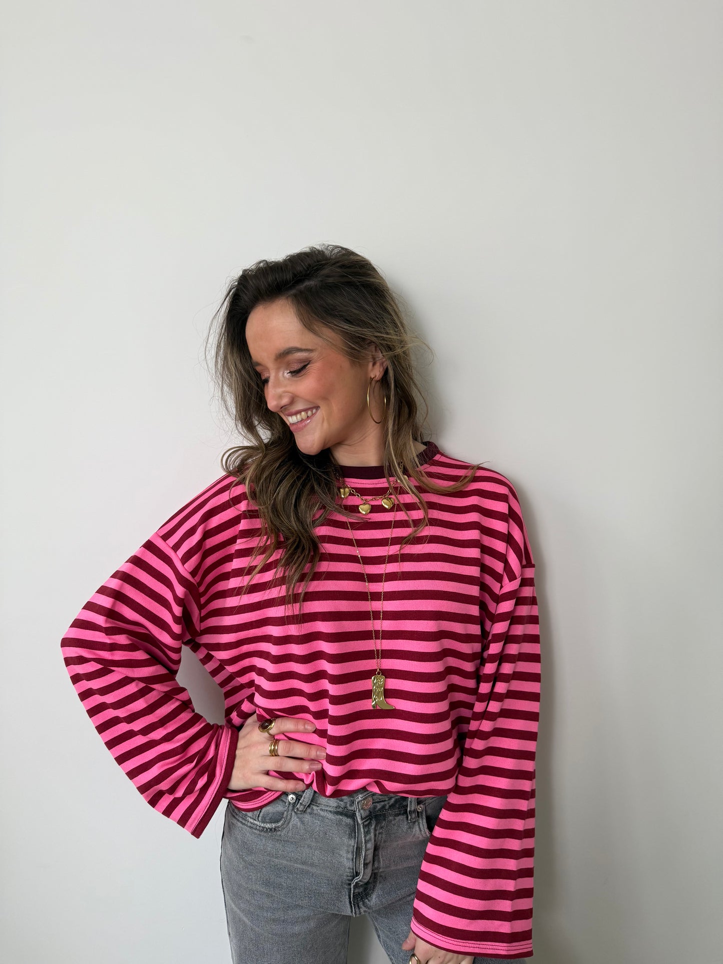 Demi longsleeve pink/burgundy striped
