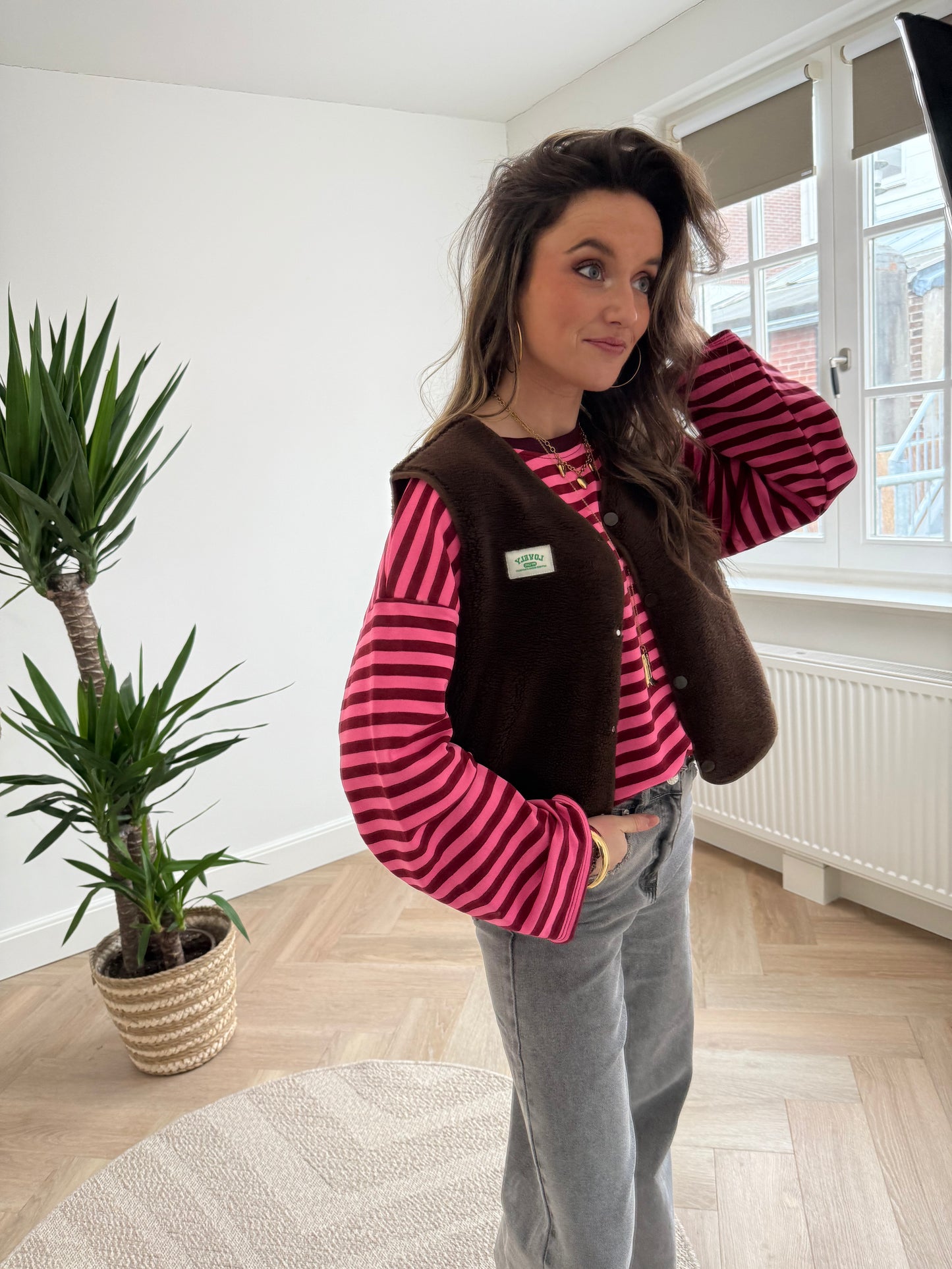 Demi longsleeve pink/burgundy striped