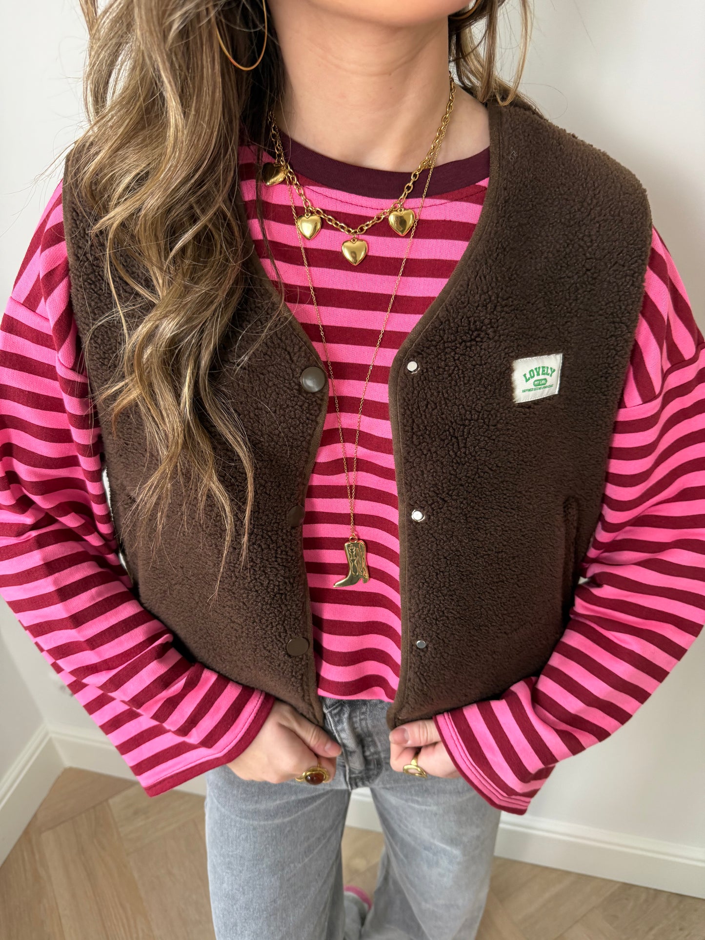 Demi longsleeve pink/burgundy striped