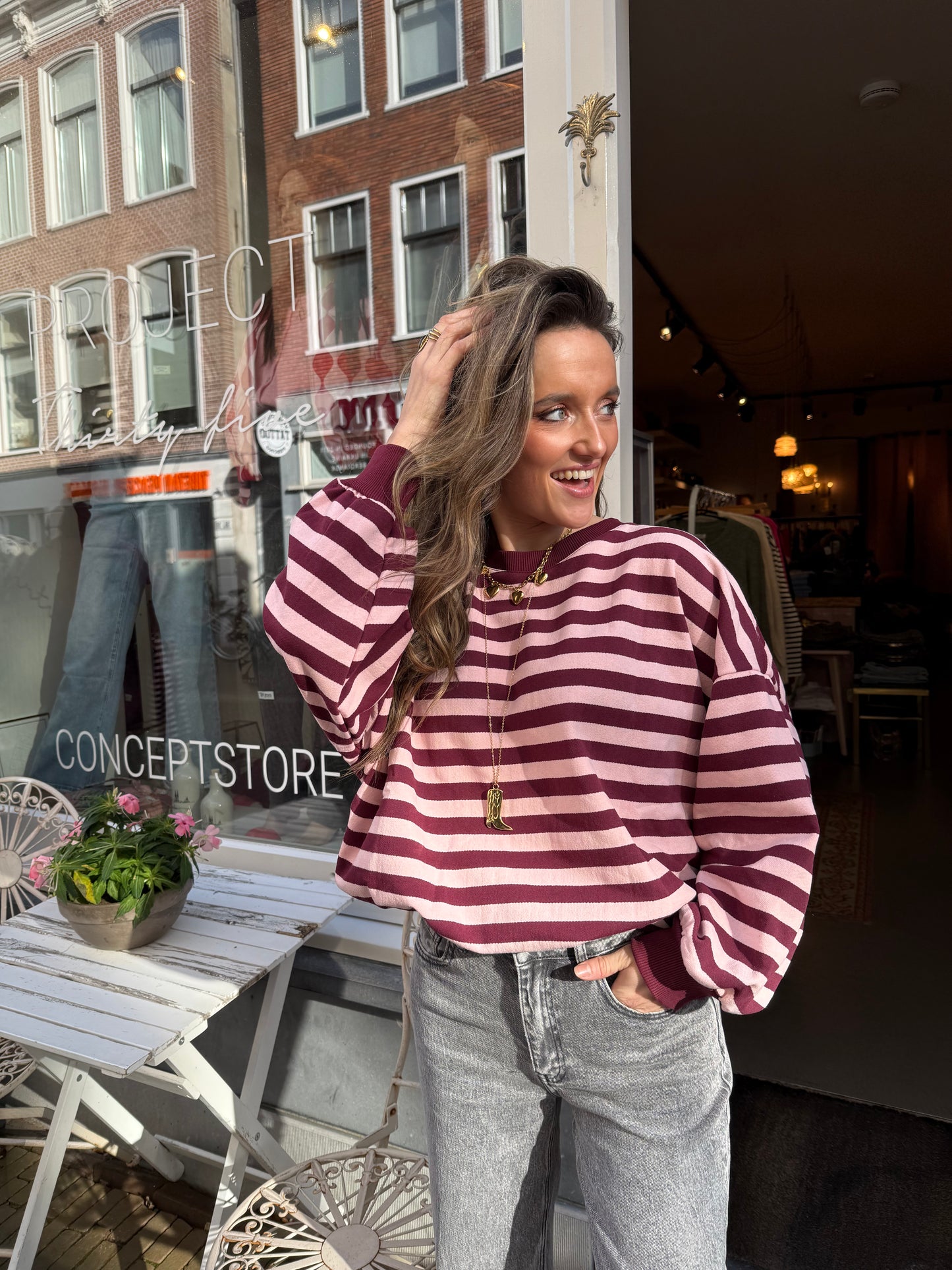 Miley sweater pink/burgundy striped