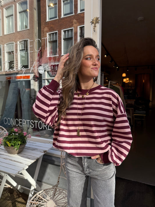 Miley sweater pink/burgundy striped