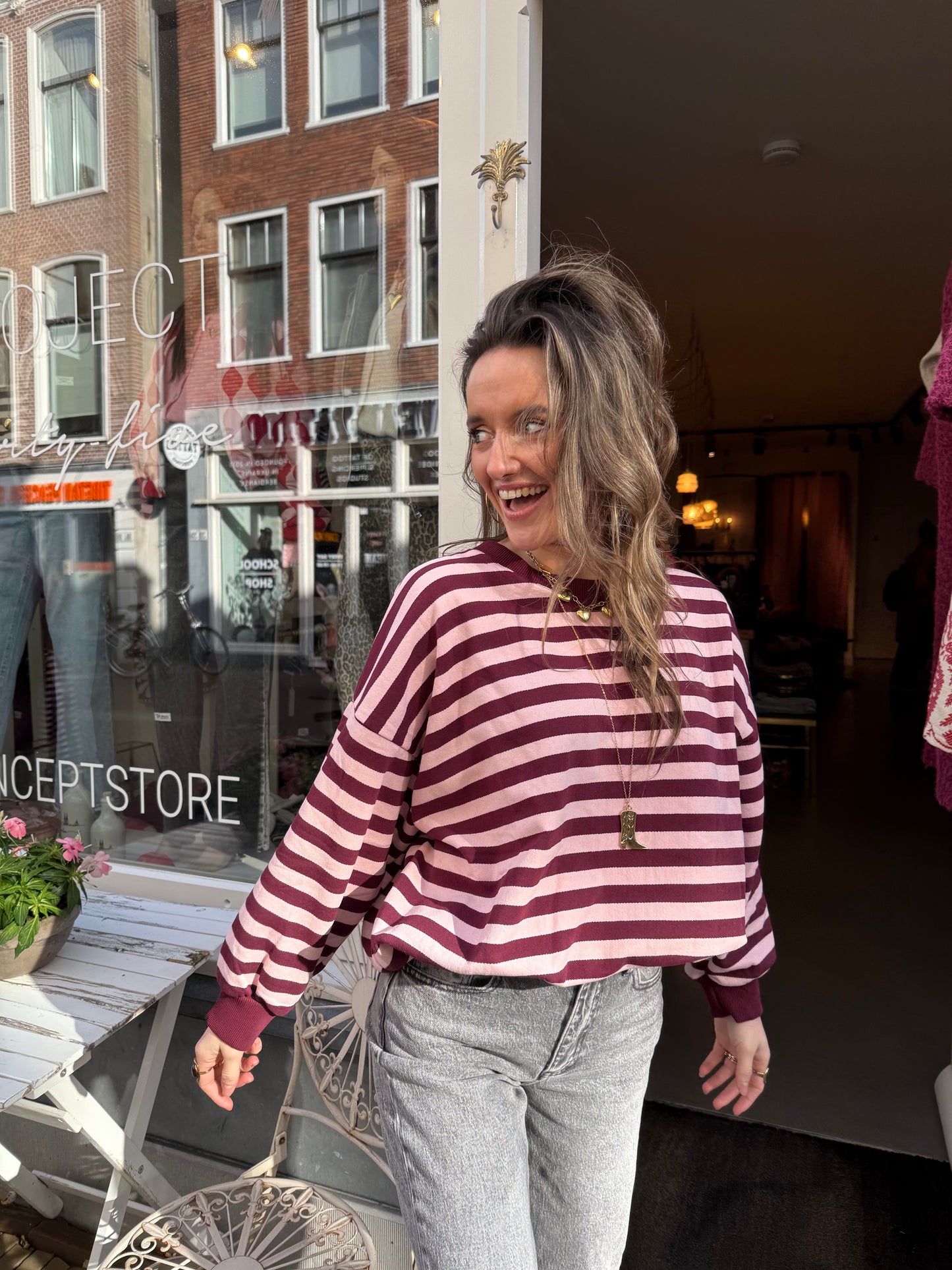 Miley sweater pink/burgundy striped