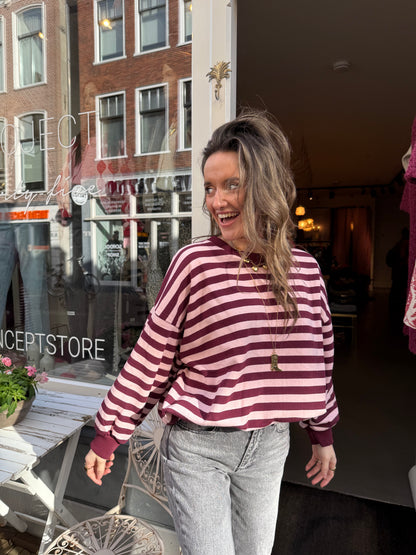 Miley sweater pink/burgundy striped
