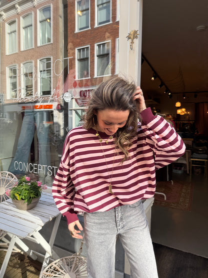 Miley sweater pink/burgundy striped