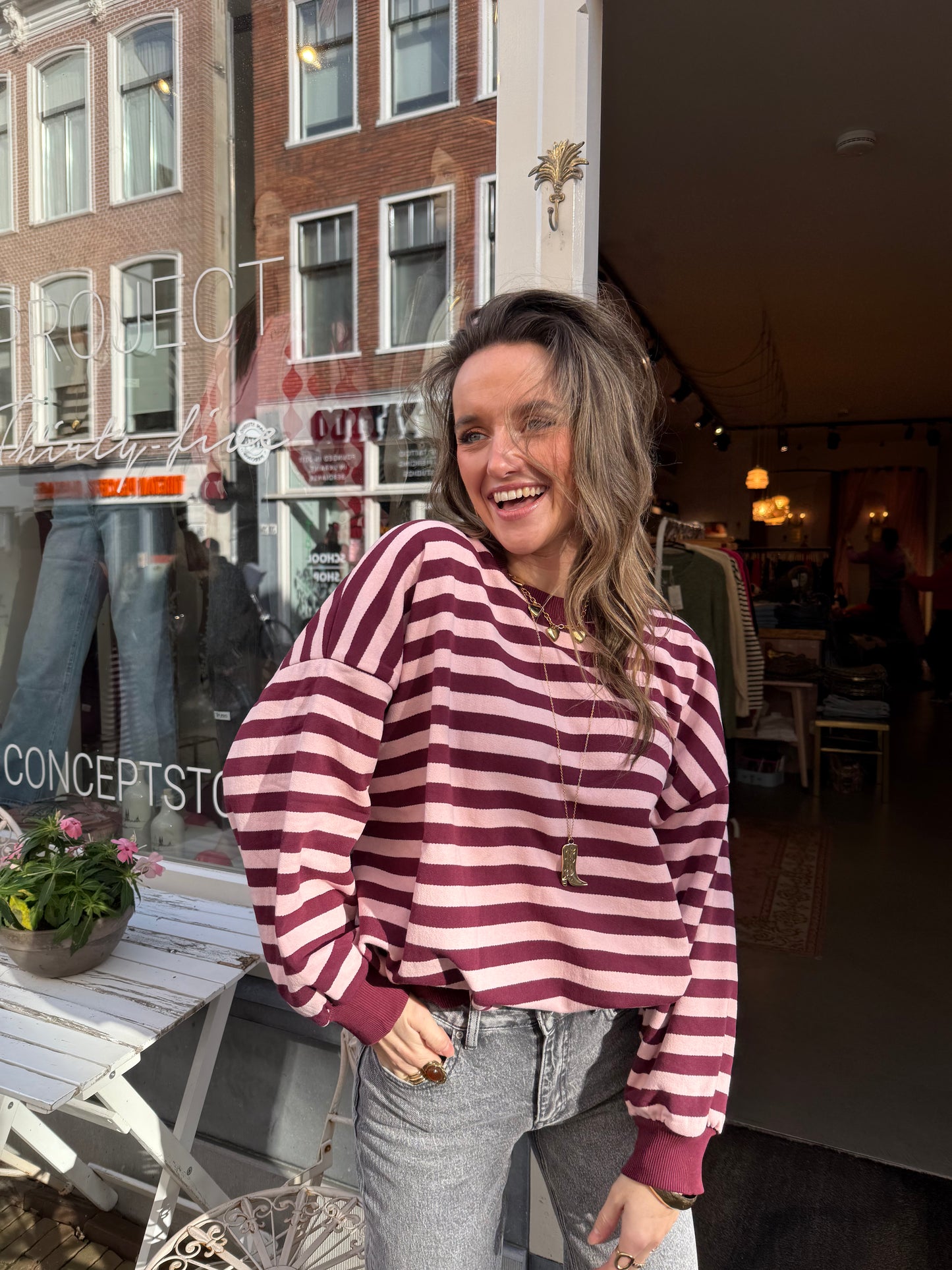 Miley sweater pink/burgundy striped