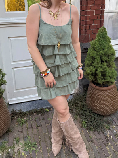 Eve ruffle jurkje groen