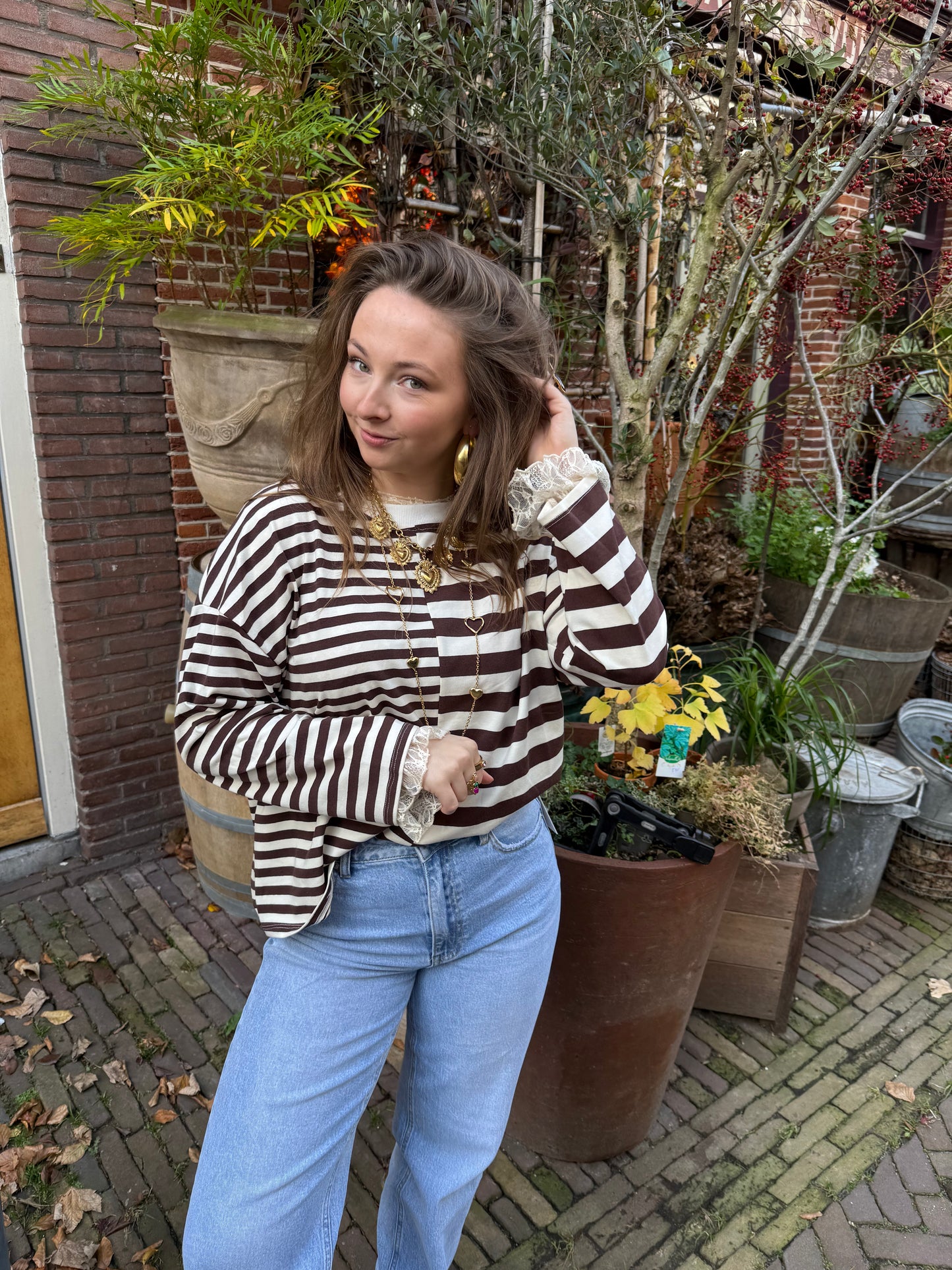 Liv longsleeve brown/white striped