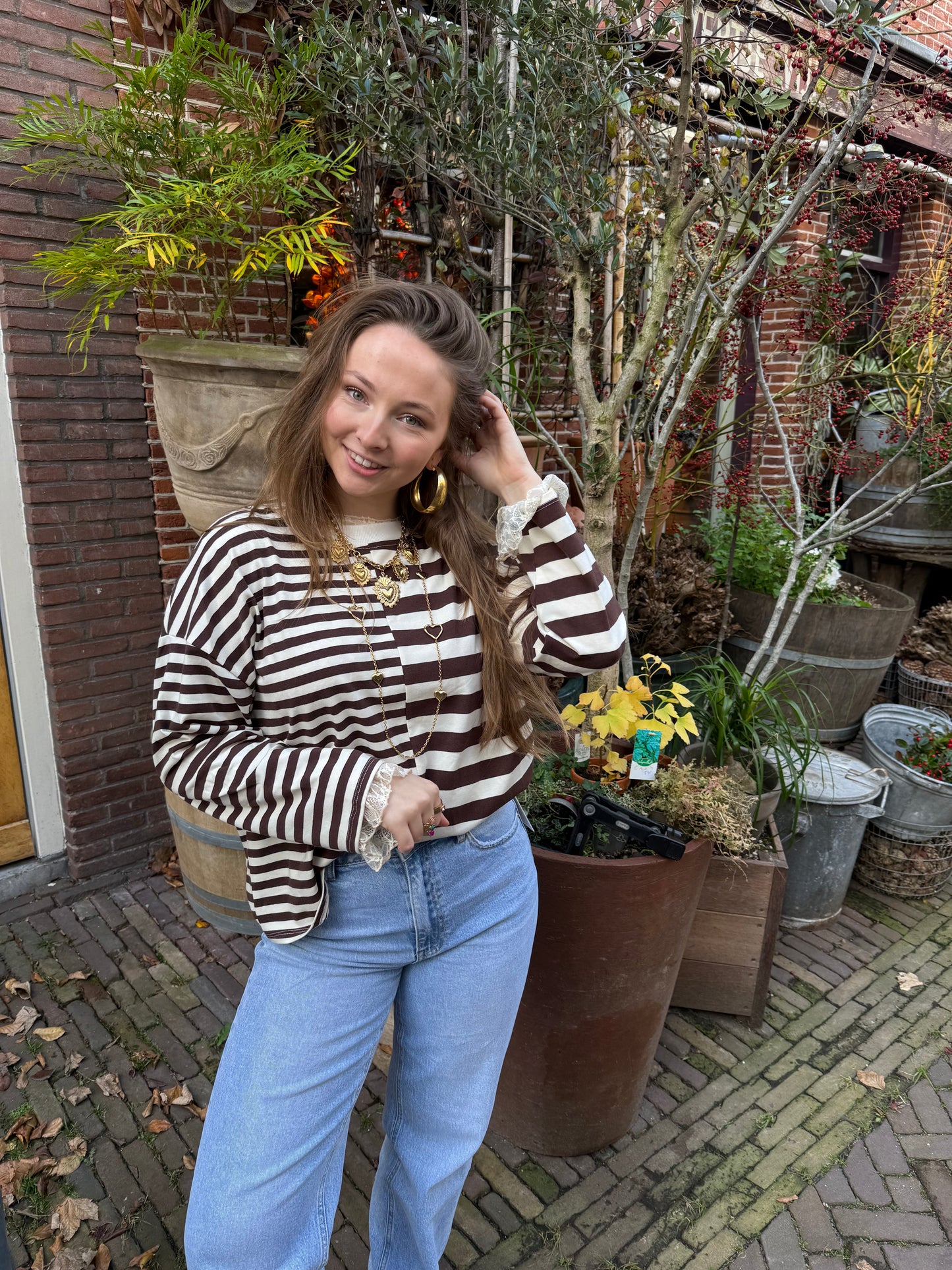 Liv longsleeve brown/white striped