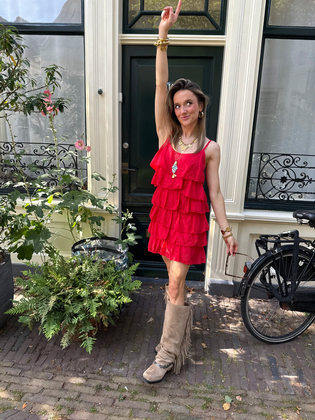 Eve ruffle jurkje rood