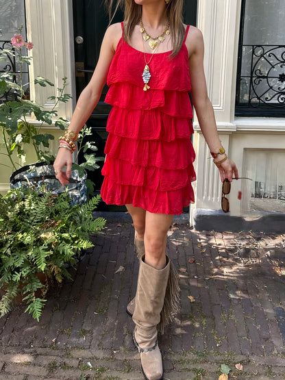 Eve ruffle jurkje rood