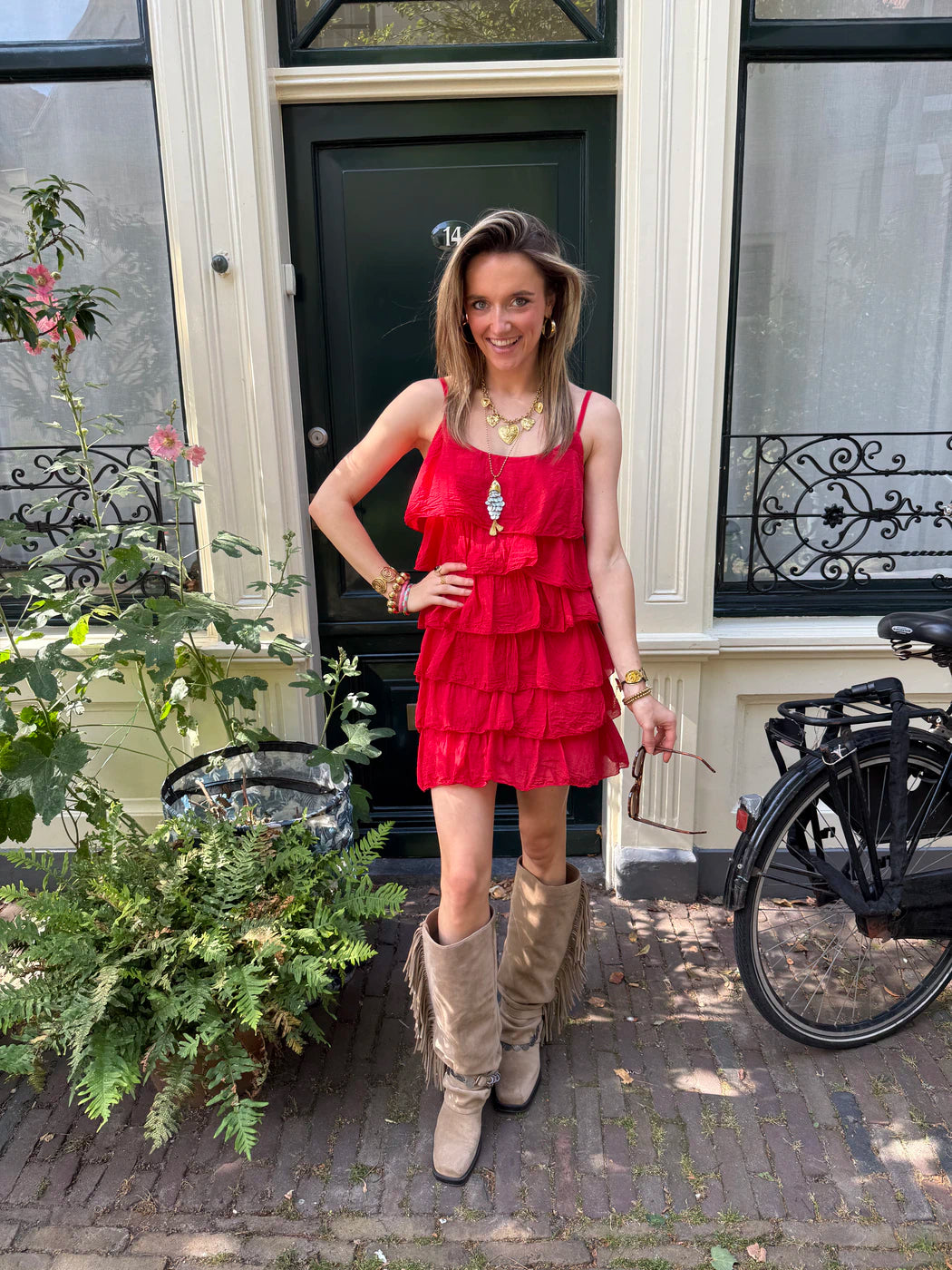 Eve ruffle jurkje rood