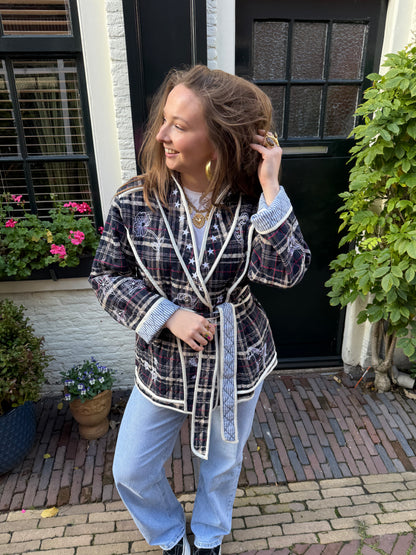 Sienna jasje geruit navy