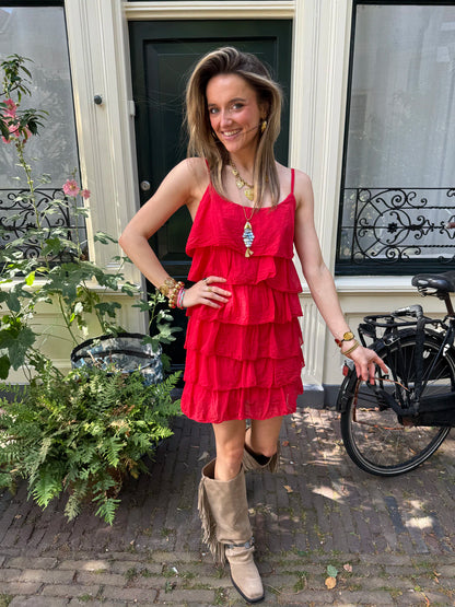 Eve ruffle jurkje rood