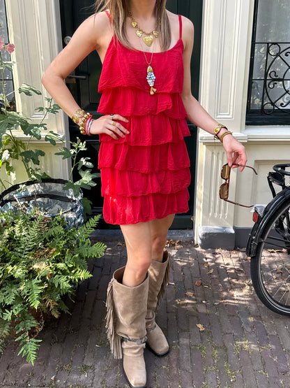 Eve ruffle jurkje rood