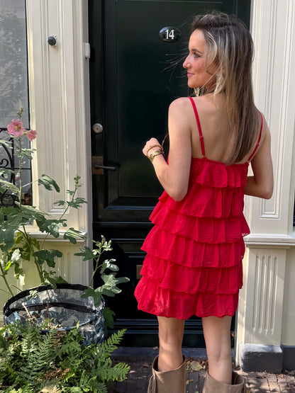 Eve ruffle jurkje rood