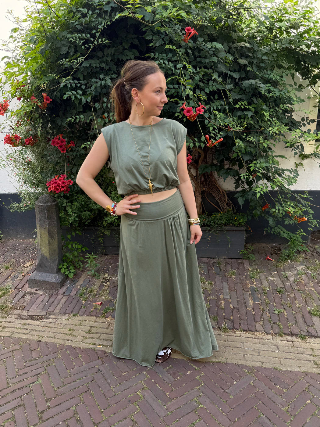 Harper set maxi rok en top katoen groen