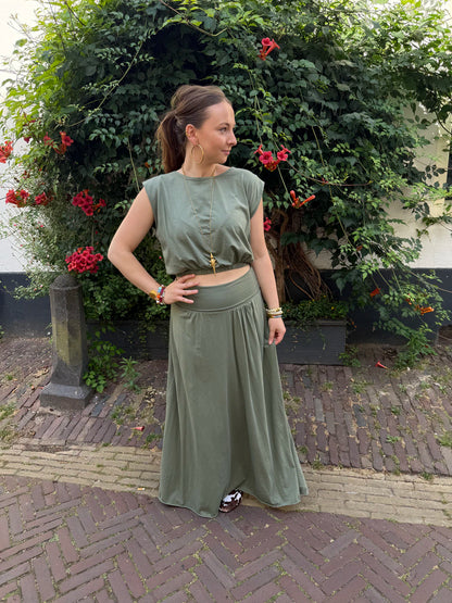 Harper set maxi rok en top katoen groen