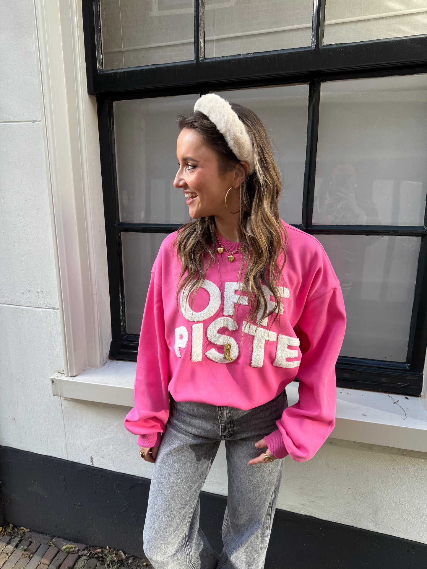 'Off piste' ski sweater roze