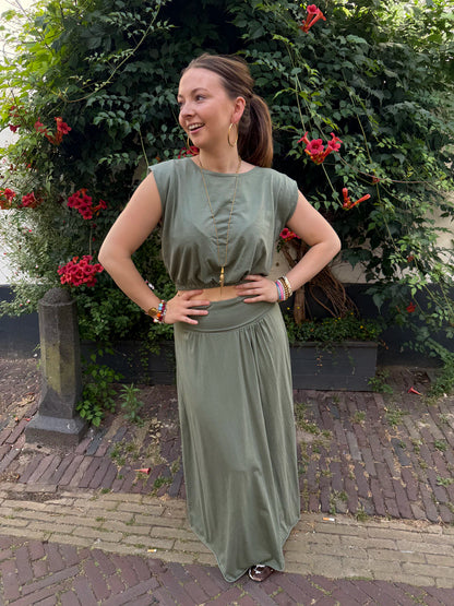 Harper set maxi rok en top katoen groen