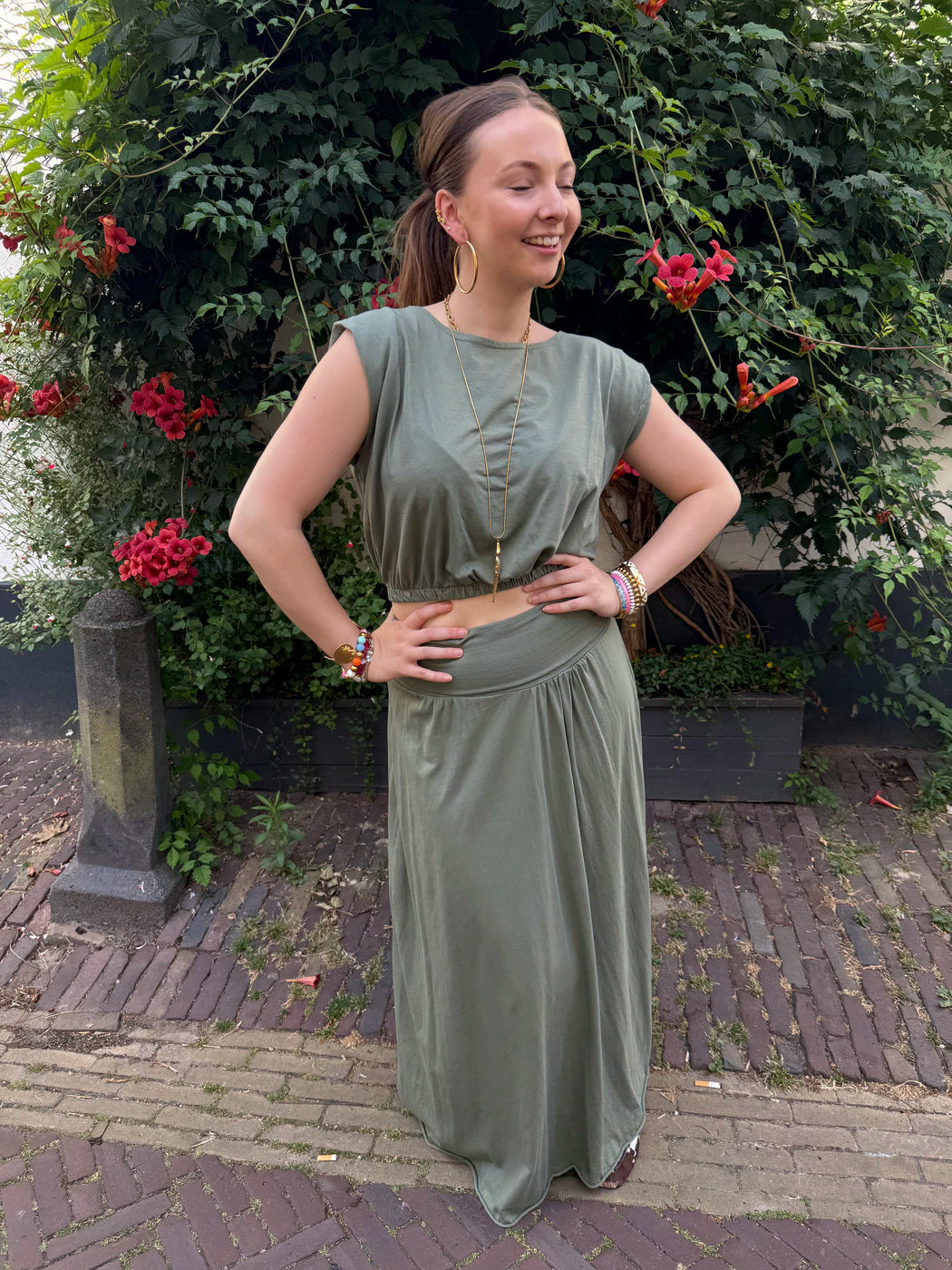 Harper set maxi rok en top katoen groen