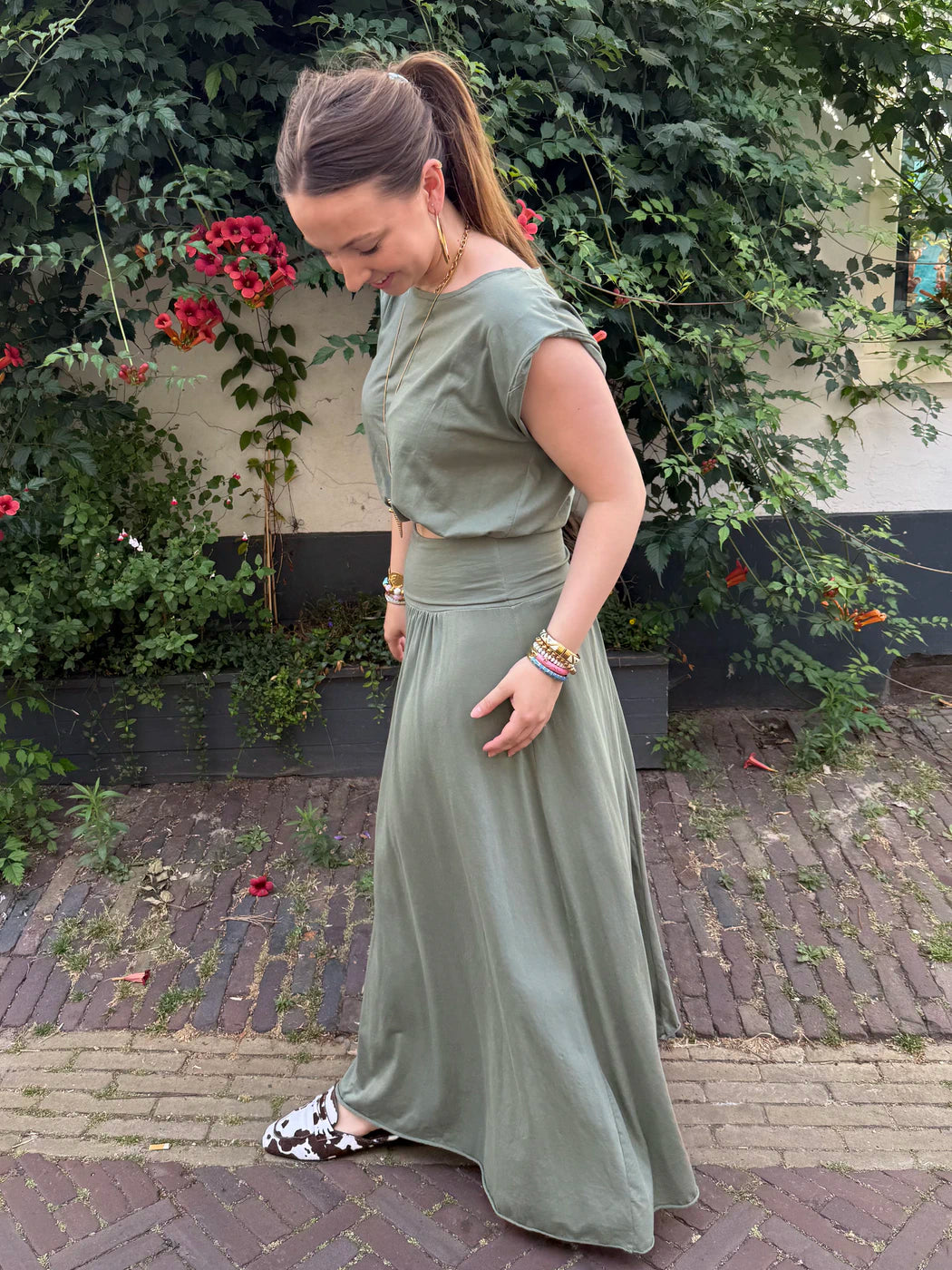 Harper set maxi rok en top katoen groen