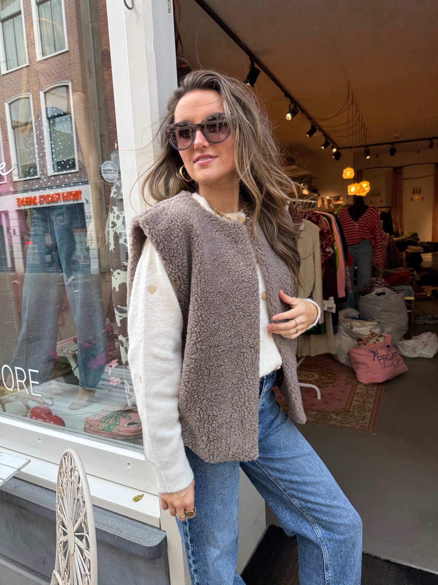 Fay teddy gilet taupe