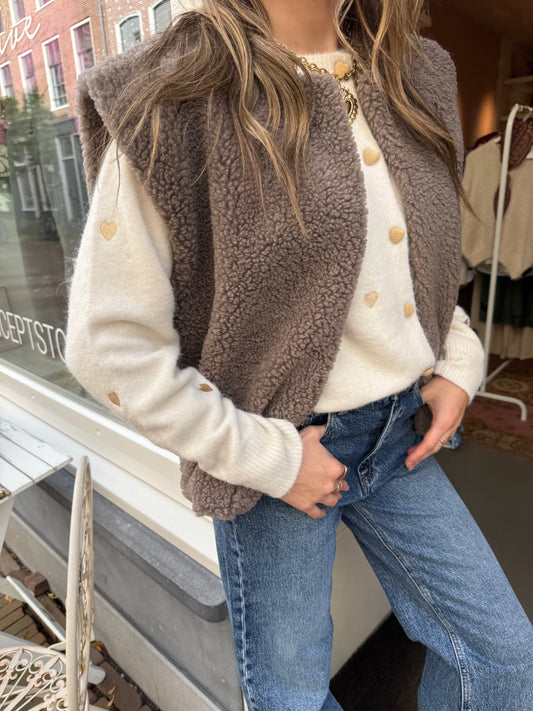 Fay teddy gilet taupe