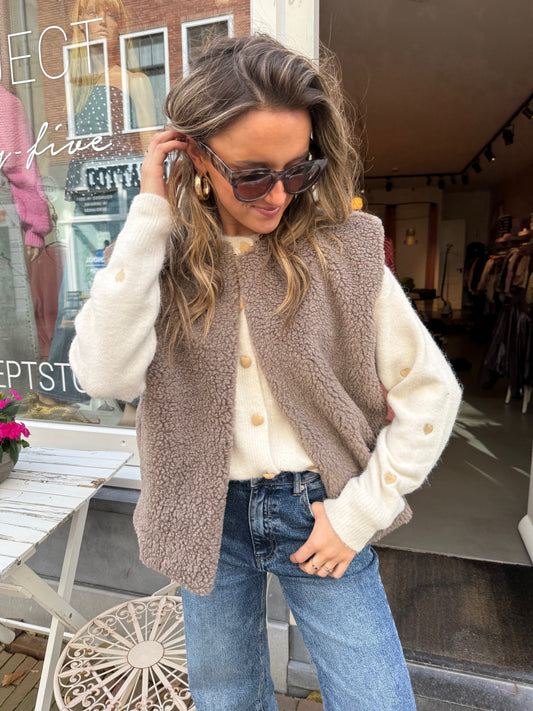 Fay teddy gilet taupe